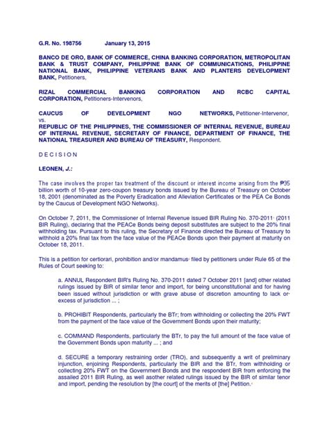 g.r. no. 198756|Lessons Learned From The Peace Bonds Case .